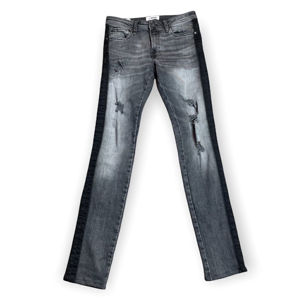 Jack & Jones Liam Skinny fit grey/black distress Jeans size 27 new witho…